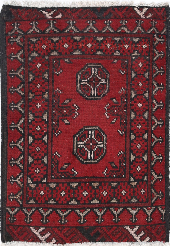 Ivory Hand-Knotted Afghan Tribal Geometric Wool Rug - 1'8" x 2'6"