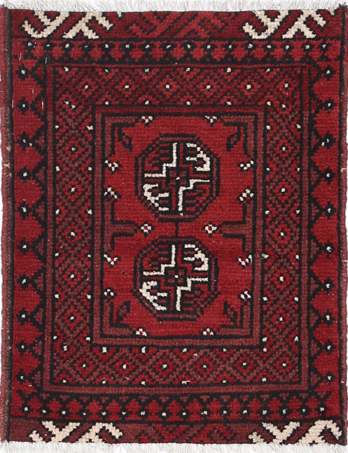 Ivory Hand-Knotted Afghan Tribal Geometric Wool Rug - 1'6" x 2'1"