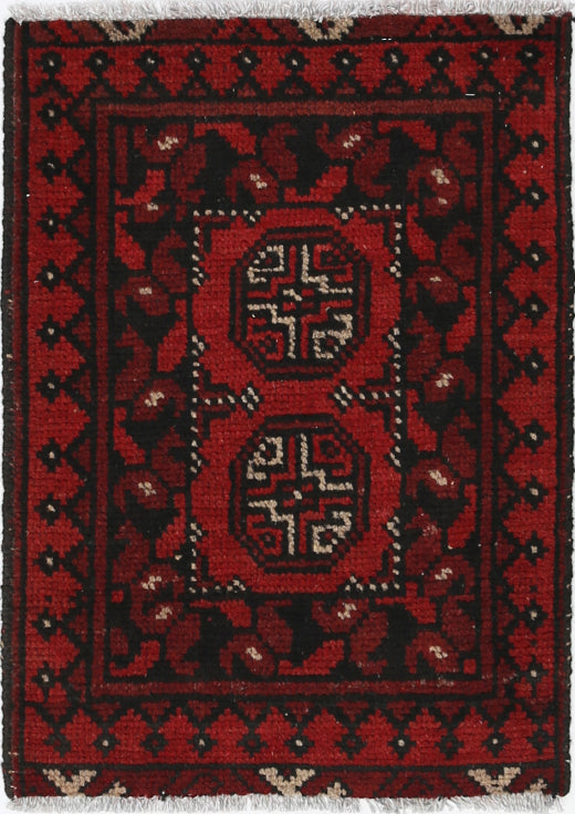 Ivory Hand-Knotted Afghan Tribal Geometric Wool Rug - 1'6" x 2'1"