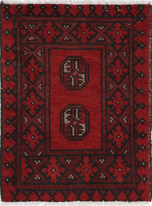 Ivory Hand-Knotted Afghan Tribal Geometric Wool Rug - 1'6" x 2'0"