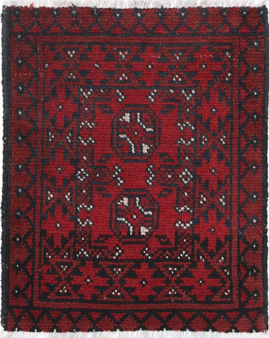 Ivory Hand-Knotted Afghan Tribal Geometric Wool Rug - 1'6" x 1'11"