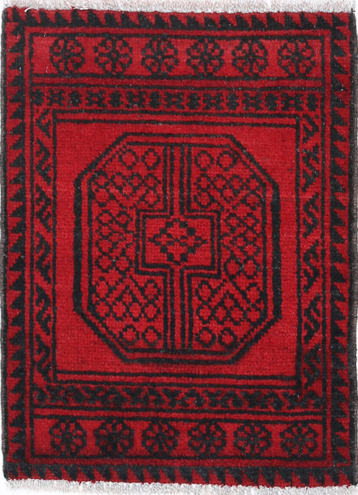 Ivory Hand-Knotted Afghan Tribal Geometric Wool Rug - 1'7" x 2'2"