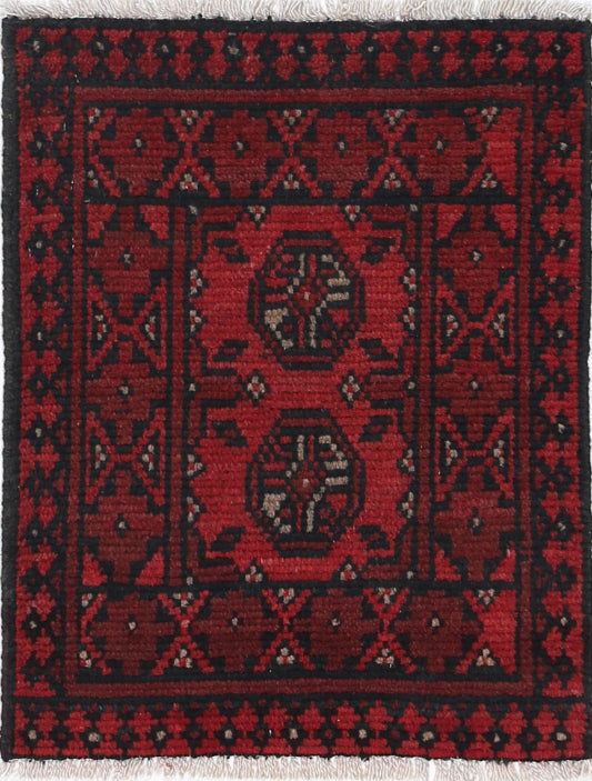 Ivory Hand-Knotted Afghan Tribal Geometric Wool Rug - 1'6" x 2'1"