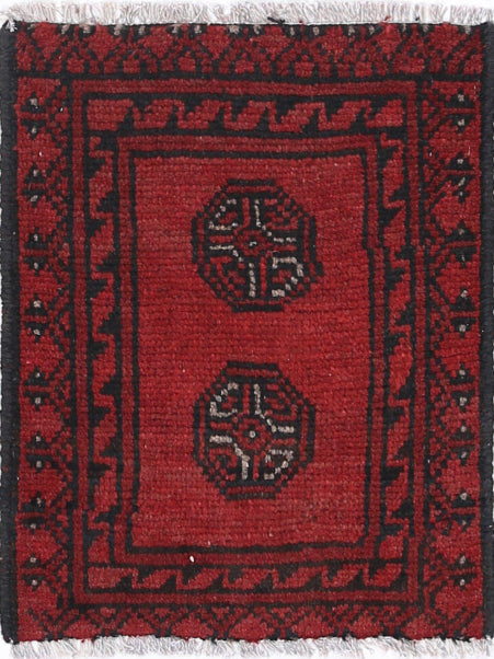 Ivory Hand-Knotted Afghan Tribal Geometric Wool Rug - 1'4" x 1'8"