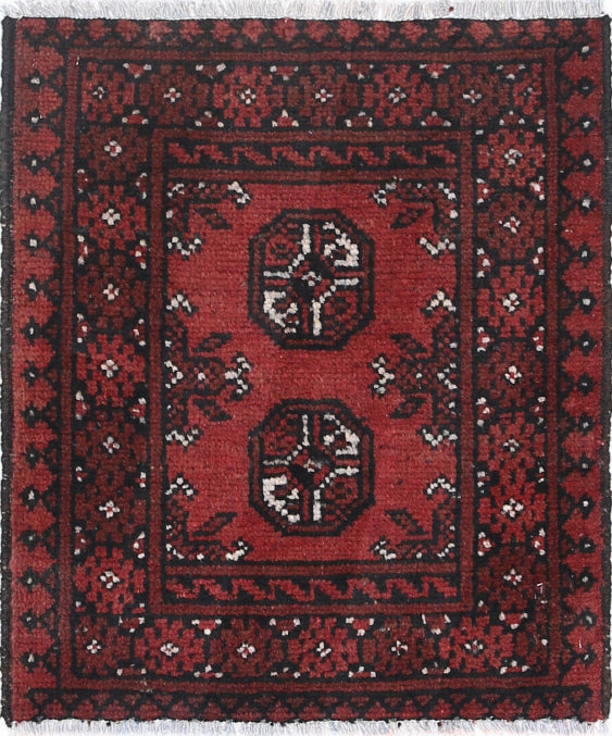 Ivory Hand-Knotted Afghan Tribal Geometric Wool Rug - 1'7" x 2'0"