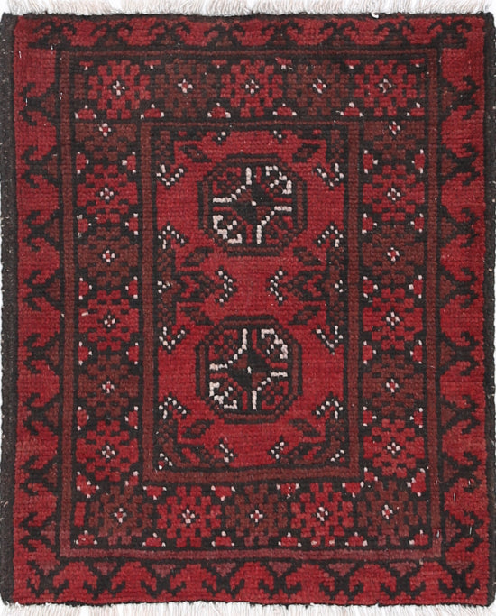 Ivory Hand-Knotted Afghan Tribal Geometric Wool Rug - 1'8" x 2'1"