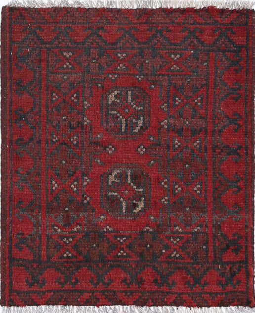 Ivory Hand-Knotted Afghan Tribal Geometric Wool Rug - 1'6" x 1'10"