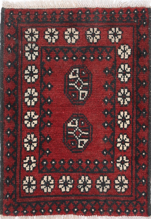 Ivory Hand-Knotted Afghan Tribal Geometric Wool Rug - 1'6" x 2'3"