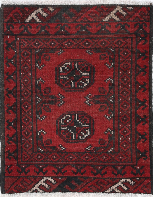 Ivory Hand-Knotted Afghan Tribal Geometric Wool Rug - 1'7" x 2'1"