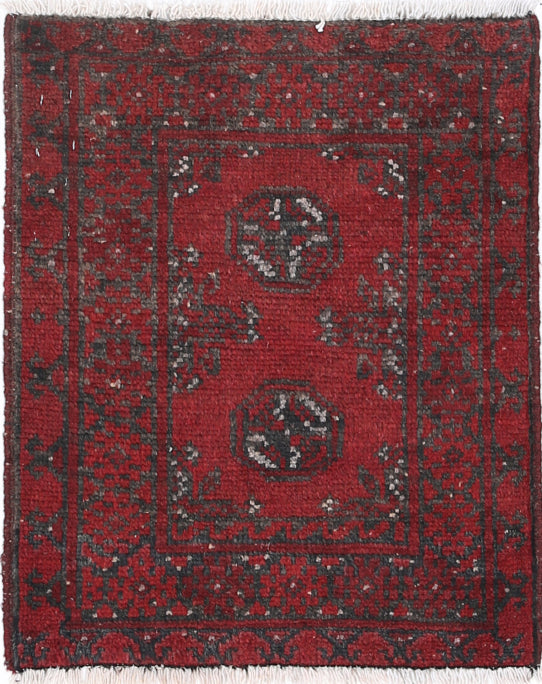 Ivory Hand-Knotted Afghan Tribal Geometric Wool Rug - 1'8" x 2'1"