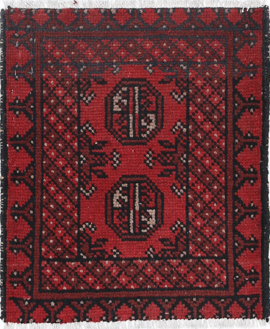 Ivory Hand-Knotted Afghan Tribal Geometric Wool Rug - 1'7" x 2'0"