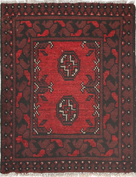 Ivory Hand-Knotted Afghan Tribal Geometric Wool Rug - 1'7" x 2'1"