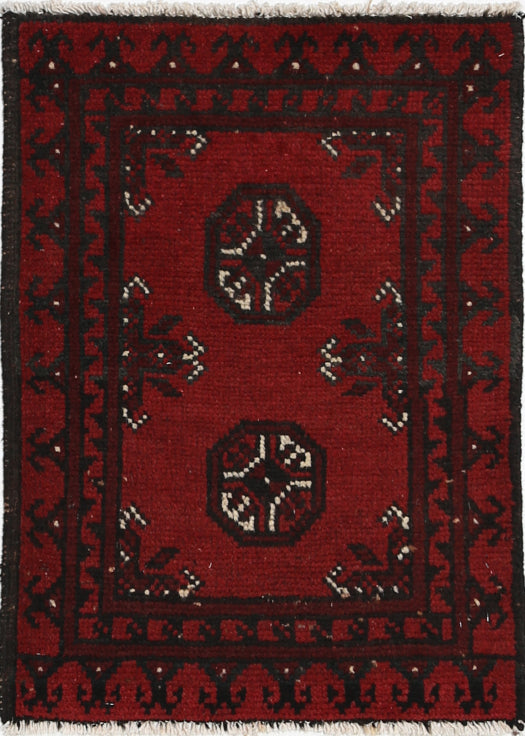 Ivory Hand-Knotted Afghan Tribal Geometric Wool Rug - 1'7" x 2'3"