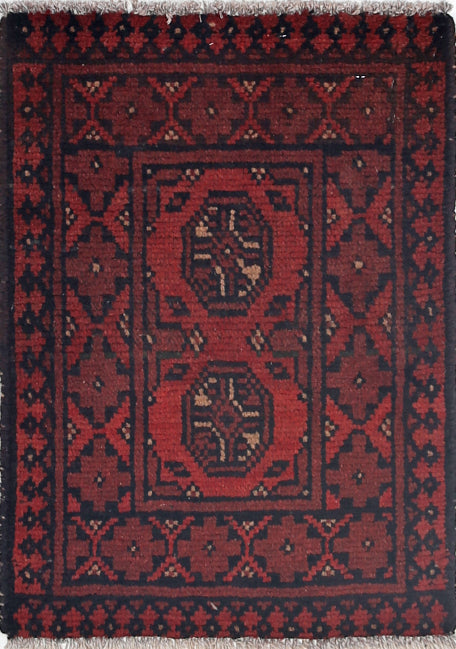 Ivory Hand-Knotted Afghan Tribal Geometric Wool Rug - 1'6" x 2'0"