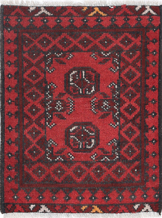 Ivory Hand-Knotted Afghan Tribal Geometric Wool Rug - 1'7" x 2'1"