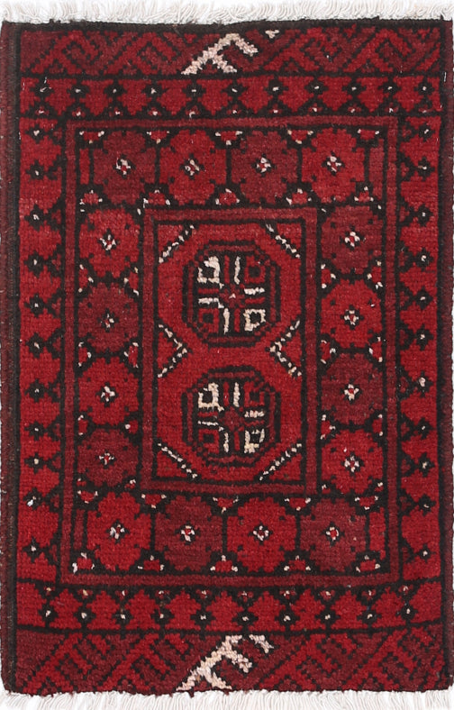 Ivory Hand-Knotted Afghan Tribal Geometric Wool Rug - 1'5" x 2'3"