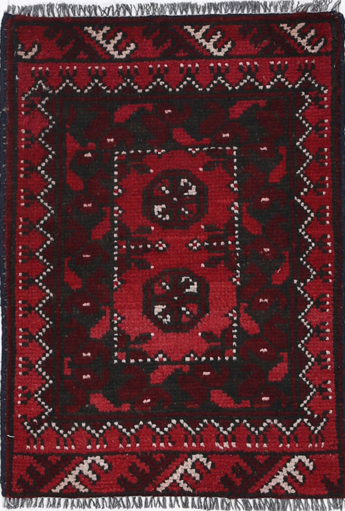 Ivory Hand-Knotted Afghan Tribal Geometric Wool Rug - 1'5" x 2'3"