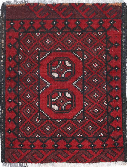 Ivory Hand-Knotted Afghan Tribal Geometric Wool Rug - 1'7" x 2'0"