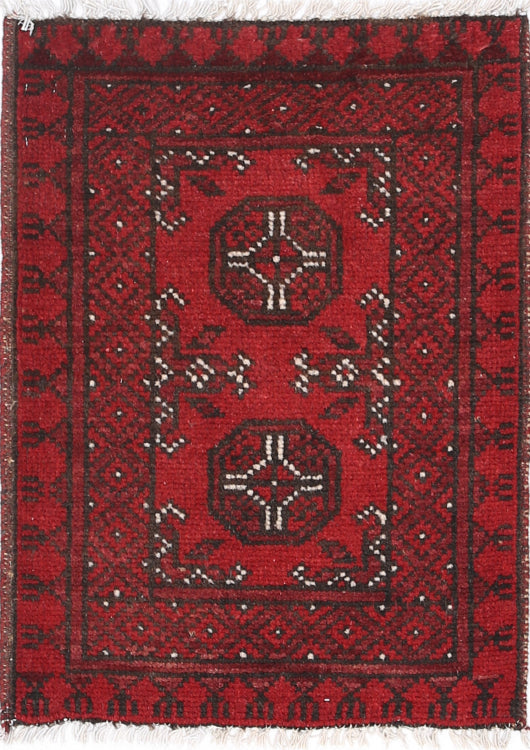 Ivory Hand-Knotted Afghan Tribal Geometric Wool Rug - 1'7" x 2'4"