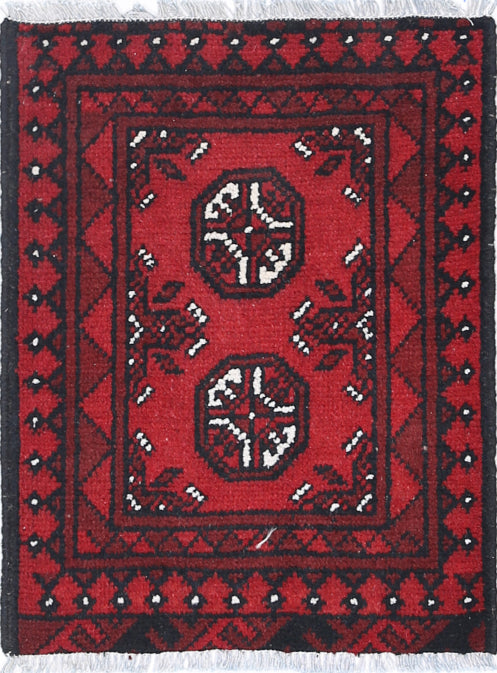Ivory Hand-Knotted Afghan Tribal Geometric Wool Rug - 1'6" x 2'1"