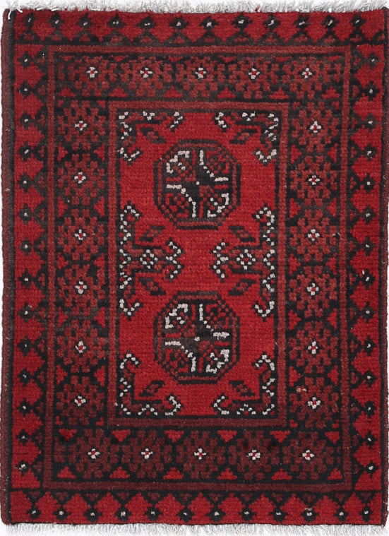Ivory Hand-Knotted Afghan Tribal Geometric Wool Rug - 1'8" x 2'4"