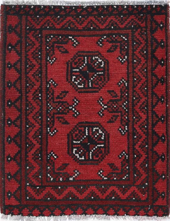Ivory Hand-Knotted Afghan Tribal Geometric Wool Rug - 1'8" x 2'2"