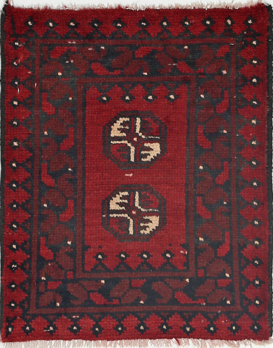 Ivory Hand-Knotted Afghan Tribal Geometric Wool Rug - 1'8" x 2'1"