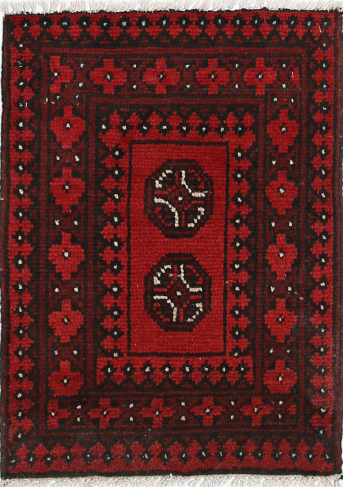 Ivory Hand-Knotted Afghan Tribal Geometric Wool Rug - 1'6" x 2'2"