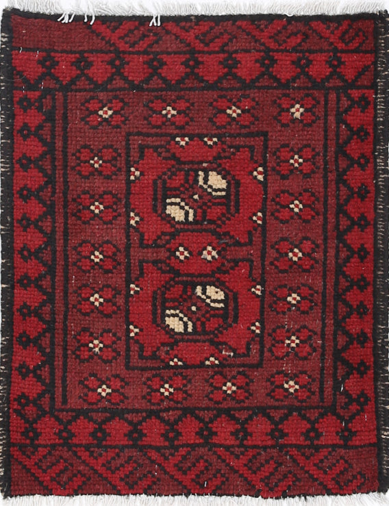 Ivory Hand-Knotted Afghan Tribal Geometric Wool Rug - 1'7" x 2'2"