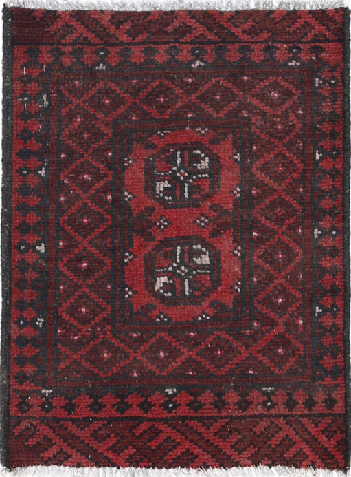 Ivory Hand-Knotted Afghan Tribal Geometric Wool Rug - 1'7" x 2'2"
