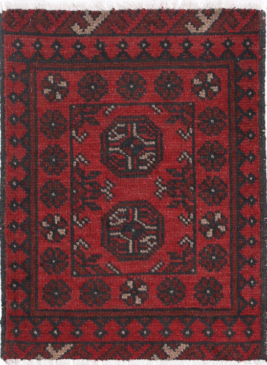 Ivory Hand-Knotted Afghan Tribal Geometric Wool Rug - 1'6" x 2'2"