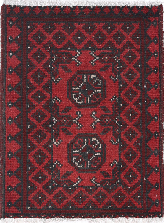 Ivory Hand-Knotted Afghan Tribal Geometric Wool Rug - 1'8" x 2'2"