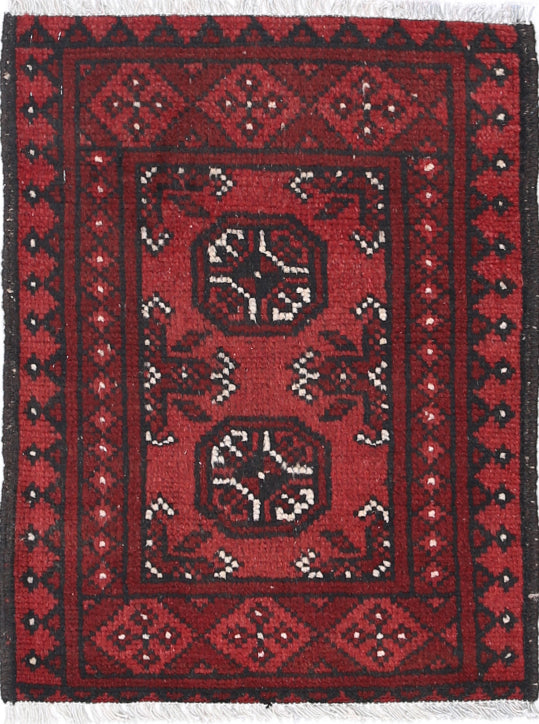 Ivory Hand-Knotted Afghan Tribal Geometric Wool Rug - 1'8" x 2'2"