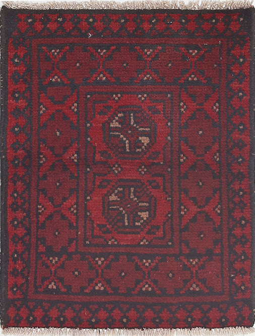 Ivory Hand-Knotted Afghan Tribal Geometric Wool Rug - 1'6" x 2'0"