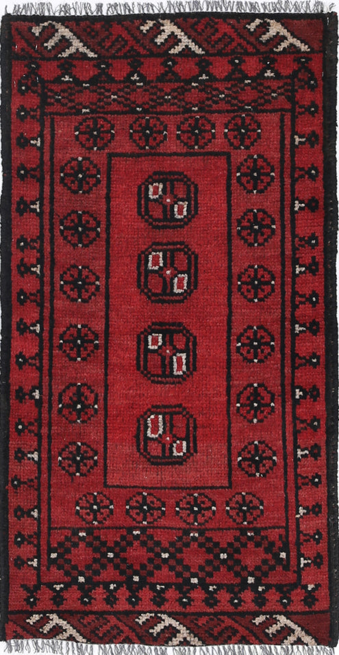 Ivory Hand-Knotted Afghan Tribal Geometric Wool Rug - 1'6" x 3'0"