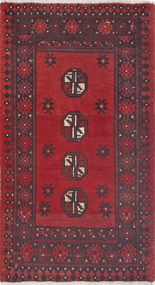 Ivory Hand-Knotted Afghan Tribal Geometric Wool Rug - 1'8" x 2'11"