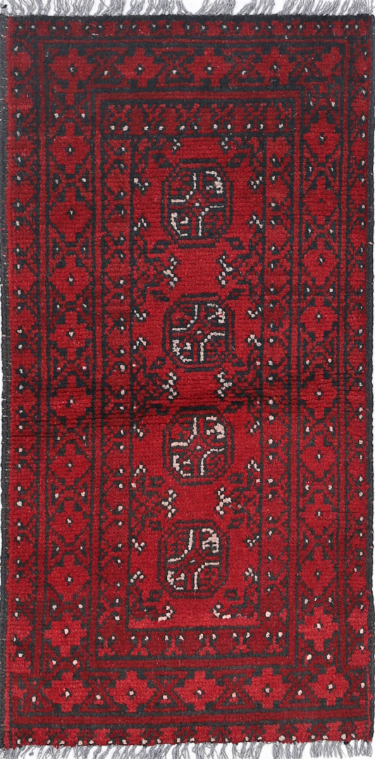 Ivory Hand-Knotted Afghan Tribal Geometric Wool Rug - 1'6" x 3'2"