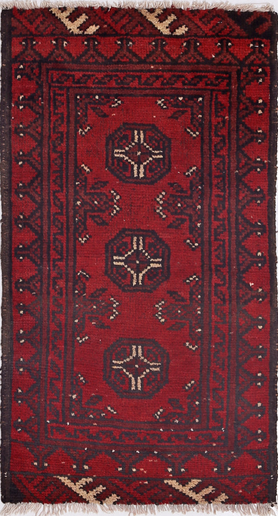Ivory Hand-Knotted Afghan Tribal Geometric Wool Rug - 1'7" x 3'2"