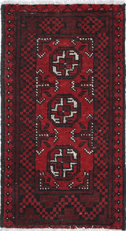 Ivory Hand-Knotted Afghan Tribal Geometric Wool Rug - 1'5" x 2'10"