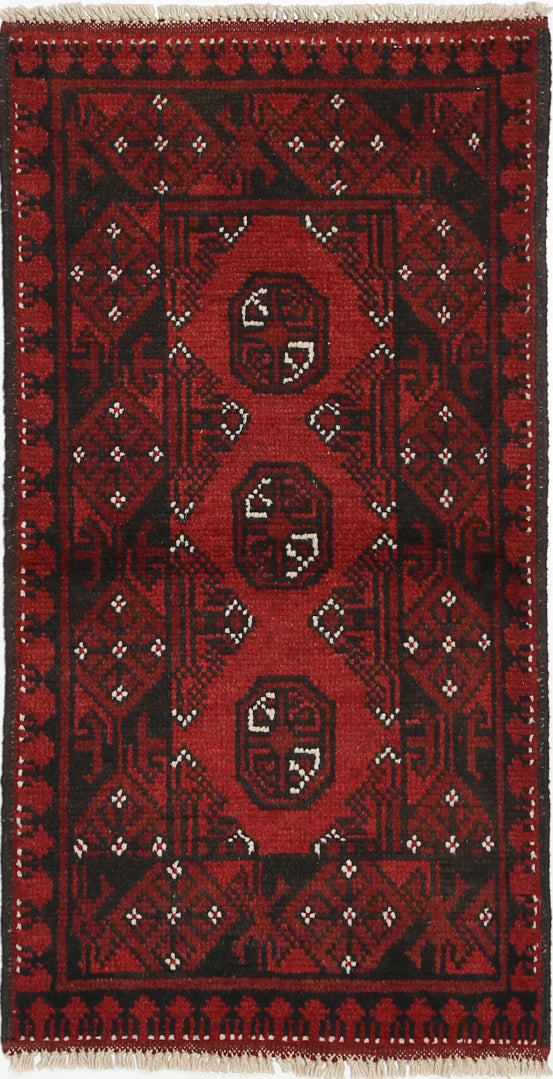 Ivory Hand-Knotted Afghan Tribal Geometric Wool Rug - 1'7" x 3'3"