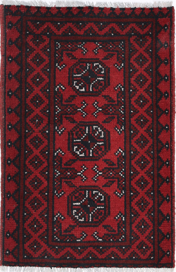 Ivory Hand-Knotted Afghan Tribal Geometric Wool Rug - 1'8" x 2'9"