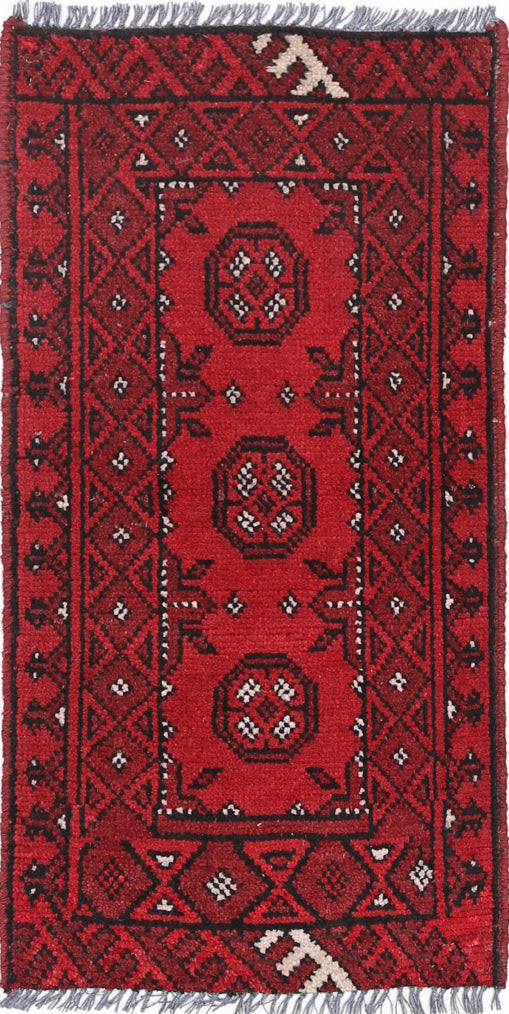 Ivory Hand-Knotted Afghan Tribal Geometric Wool Rug - 1'6" x 3'20"