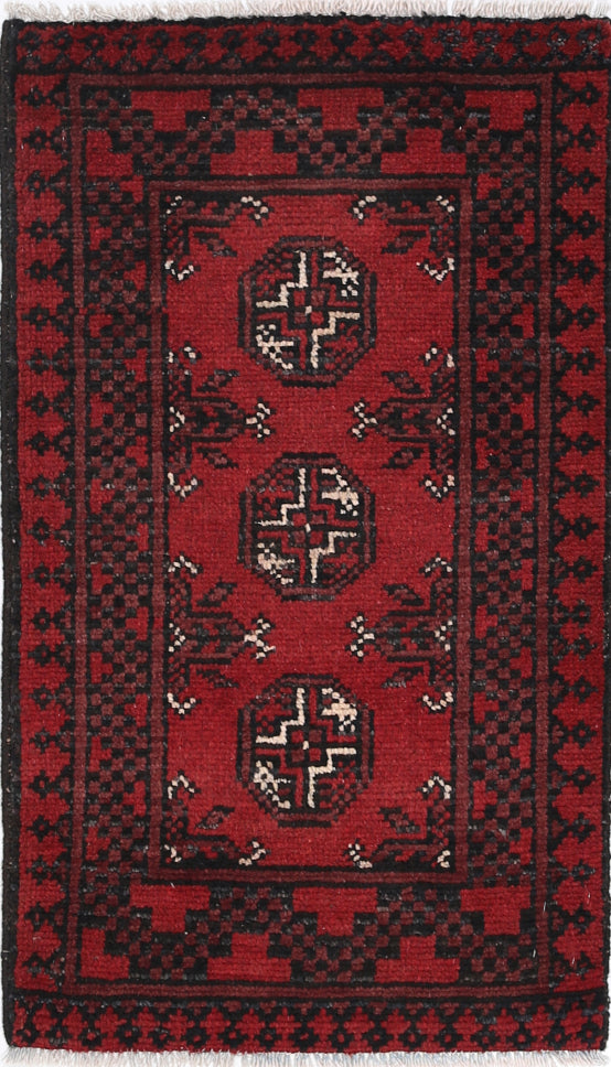 Ivory Hand-Knotted Afghan Tribal Geometric Wool Rug - 1'7" x 2'11"
