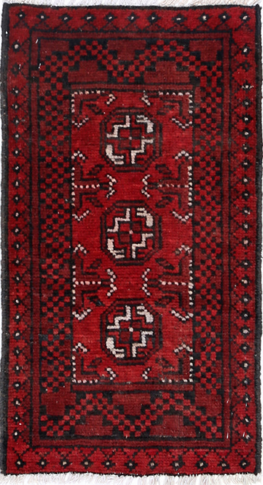 Ivory Hand-Knotted Afghan Tribal Geometric Wool Rug - 1'6" x 2'10"