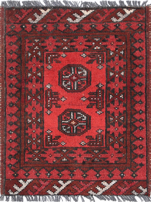 Ivory Hand-Knotted Afghan Tribal Geometric Wool Rug - 1'6" x 2'11"