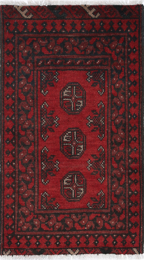 Ivory Hand-Knotted Afghan Tribal Geometric Wool Rug - 1'7" x 3'0"