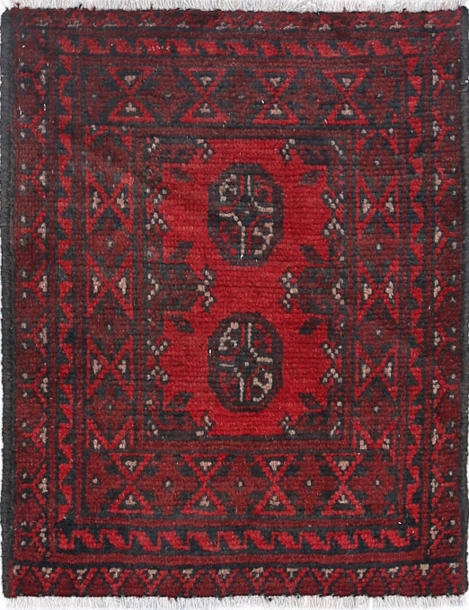 Ivory Hand-Knotted Afghan Tribal Geometric Wool Rug - 1'6" x 2'0"