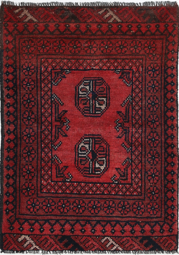 Ivory Hand-Knotted Afghan Tribal Geometric Wool Rug - 1'9" x 2'7"