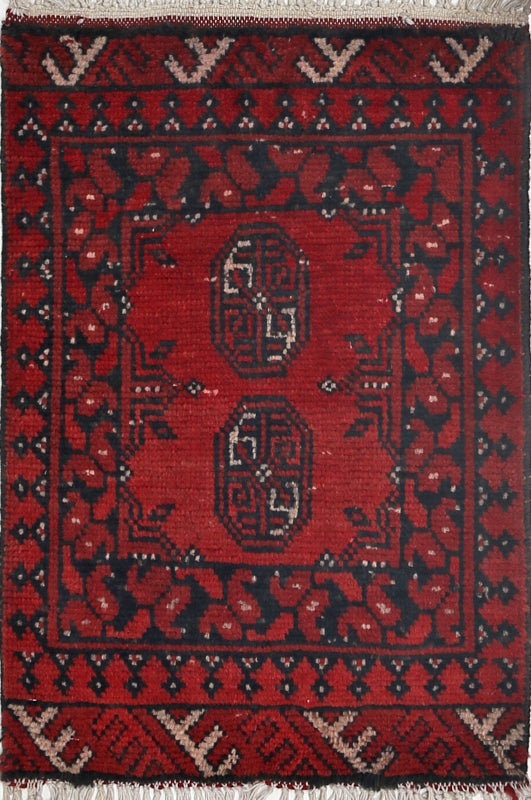 Ivory Hand-Knotted Afghan Tribal Geometric Wool Rug - 1'8" x 2'5"