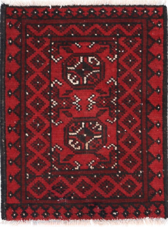 Ivory Hand-Knotted Afghan Tribal Geometric Wool Rug - 1'7" x 2'3"